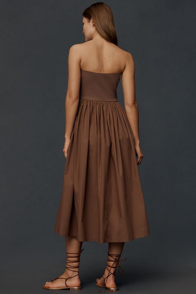 By Anthropologie Strapless Basque-Waist A-Line Midi Dress