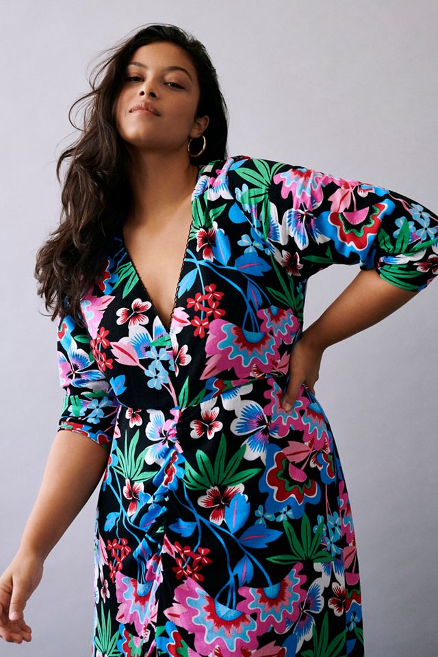 knee length dresses for ladies New Anthropologie Black & Pink Floral "Cayman Silk Maxi Dress" by Maev   The Mustard Dandelion