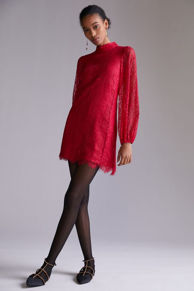 Anthropologie red lace store dress