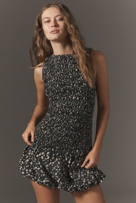 MAEVE SLEEVELESS BOAT-NECK SMOCKED MINI DRESS 