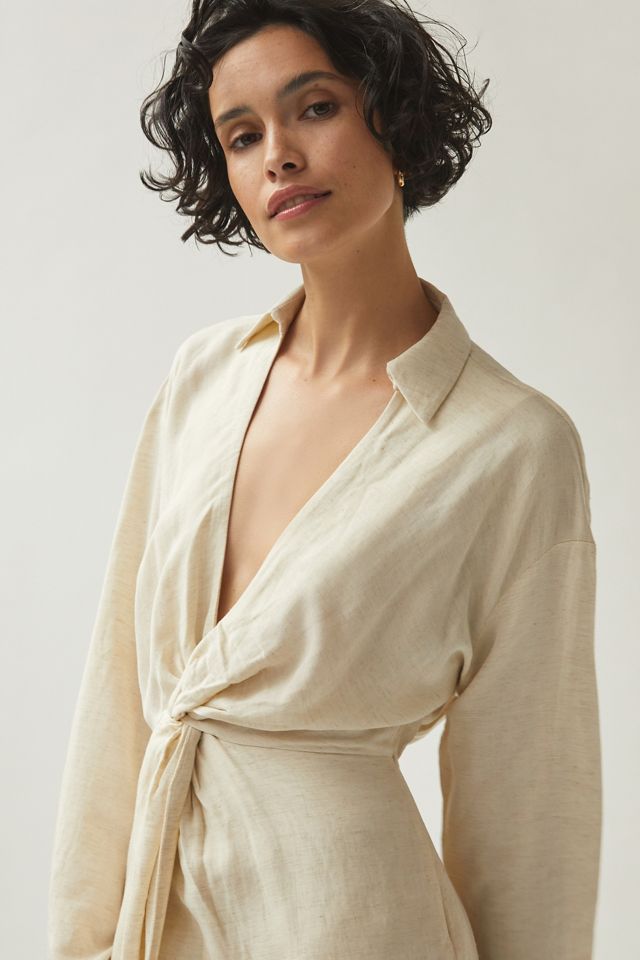 By Anthropologie V-Neck Knot Front Midi Dress #1