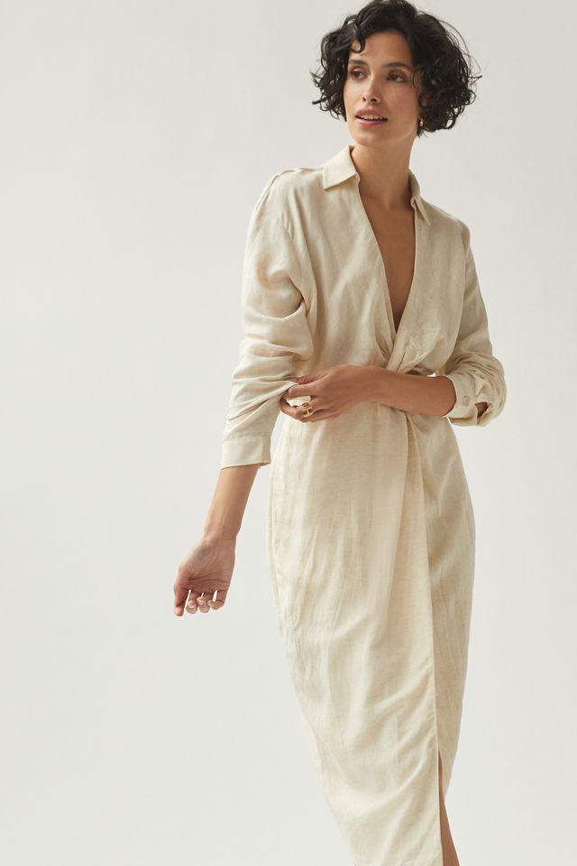 By Anthropologie V-Neck Knot Front Midi Dress #3