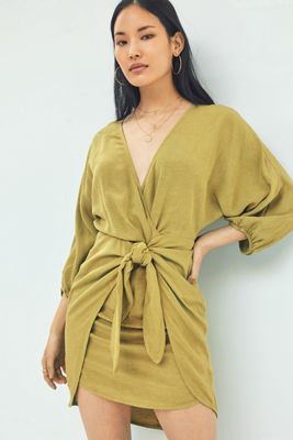 Puff-Sleeve Wrap Mini Dress