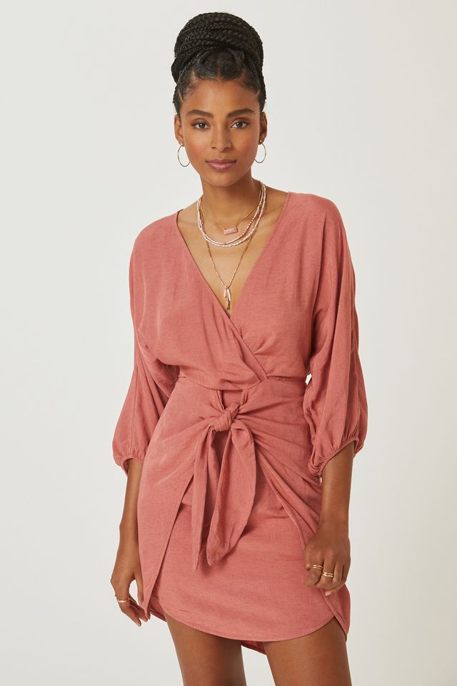 Puff-Sleeve Wrap Mini Dress #3