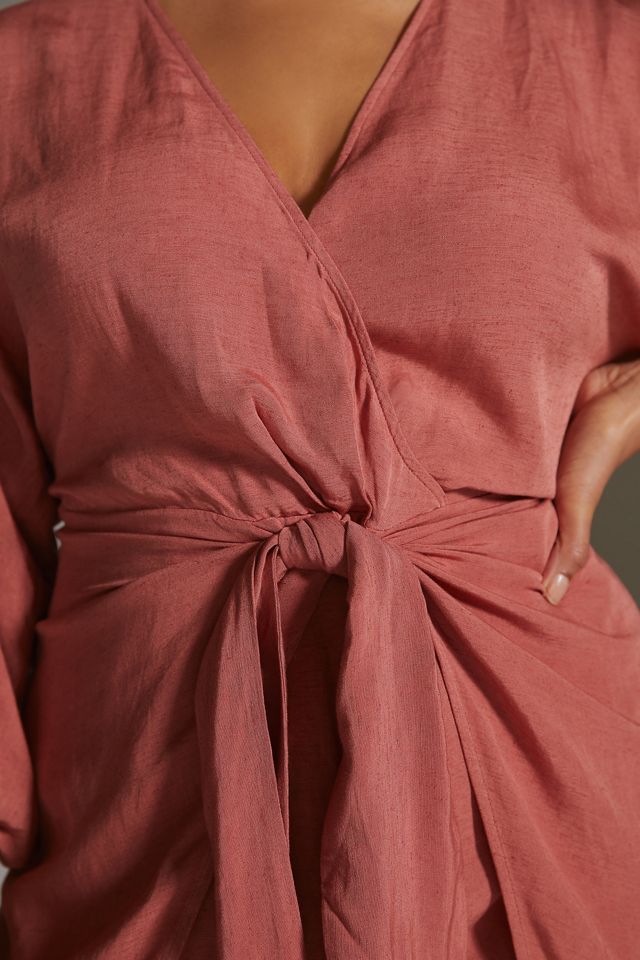 Puff-Sleeve Wrap Mini Dress #7