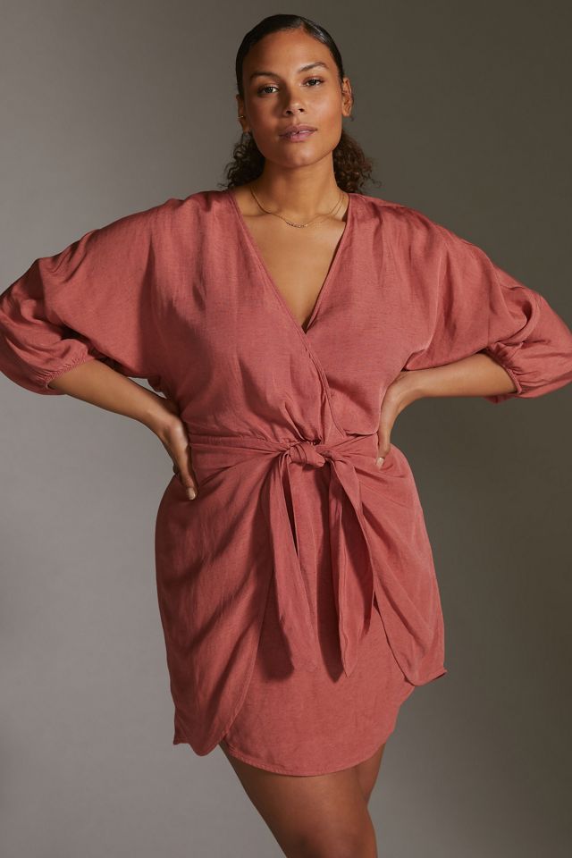 Puff-Sleeve Wrap Mini Dress #4