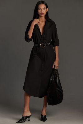 By Anthropologie Long-sleeve Shirt Dress In Black