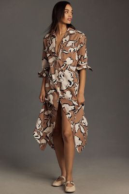 Farm Rio Long-Sleeve Floral Wrap Midi Dress