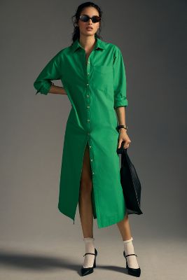 Maeve The Soren Long-sleeve Shirt Dress In Green