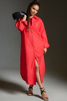 Maeve The Soren Long-sleeve Shirt Dress By  In Red