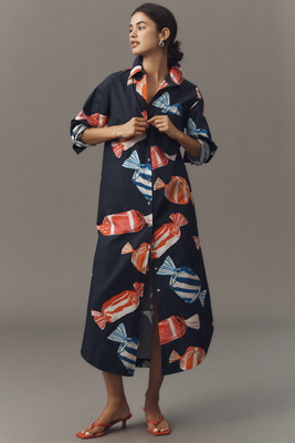 Maeve The Soren Long-sleeve Shirt Dress By  In Blue