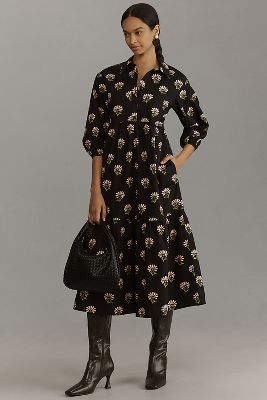 Maeve The Bettina Tiered Midi Shirt Dress By  In Multicolor