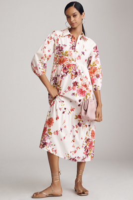 The Bettina Tiered Midi Shirt Dress by en taille: XS chez Anthropologie - Maeve - Modalova