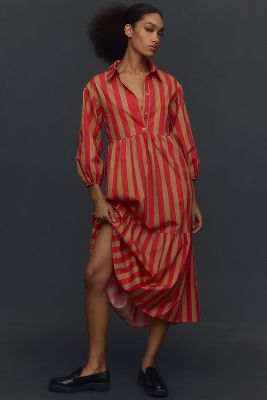 Zara red on sale striped shirt dress