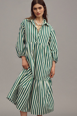 Maeve The Bettina Tiered Shirt Dress By  In Green