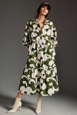 Maeve Tiered Shirt Dress In Assorted