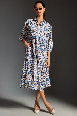 Maeve The Bettina Tiered Shirt Dress By  In Blue