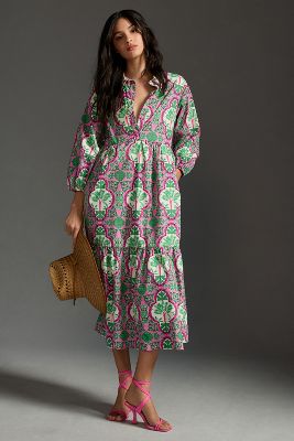Maeve The Bettina Tiered Shirt Dress In Pink