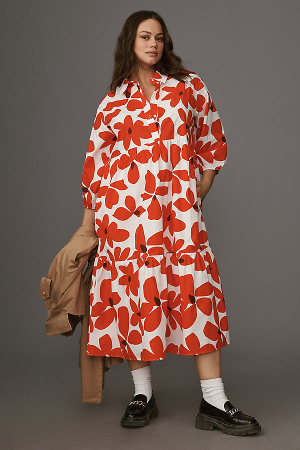 The Bettina Tiered Midi Shirt Dress by Maeve