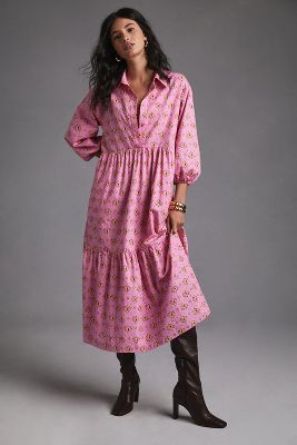 Maeve Tiered Shirt Dress In Pink