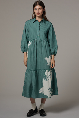 Maeve The Bettina Tiered Shirt Dress By  In Green
