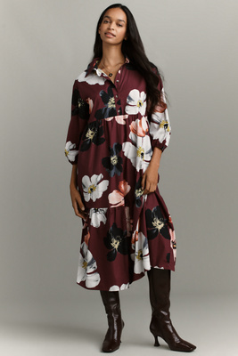 Maeve The Bettina Tiered Shirt Dress By  In Red