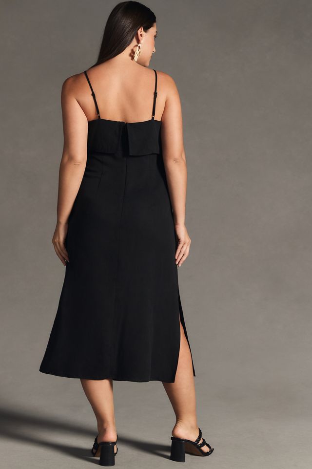 anthropologie black midi dress Anthropologie Maeve Midi Dress Abilene Black Metallic-Striped Size Sma –  Celebrity Owned main image 1