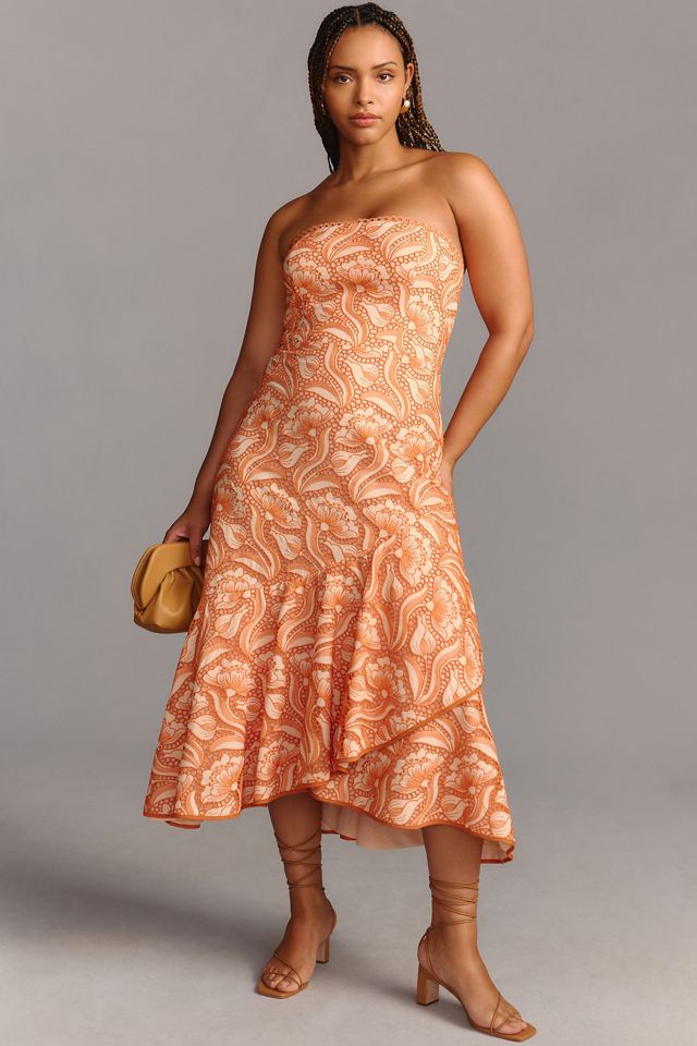 By Anthropologie Strapless A-Line Ruffle-Hem Dress #6