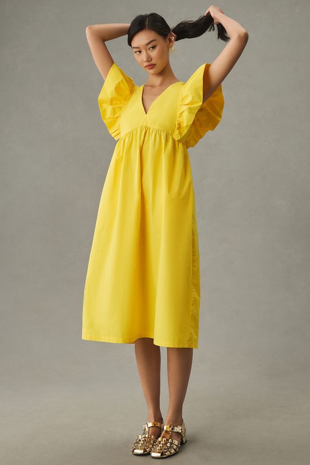 Maeve Printed FlutterSleeve Babydoll Midi Dress Anthropologie UK