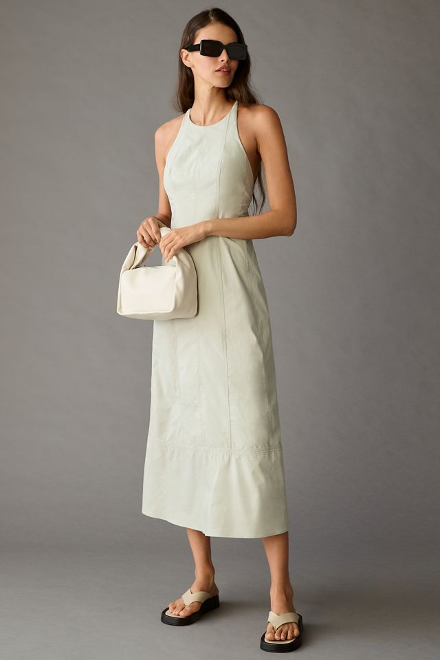anthropologie halter dress 0X black with neck and bodice tie on back,  Witch Bitch Thrift style seams to the front for a sculpting effect. Chiffon Halter Dress by Anthropologie