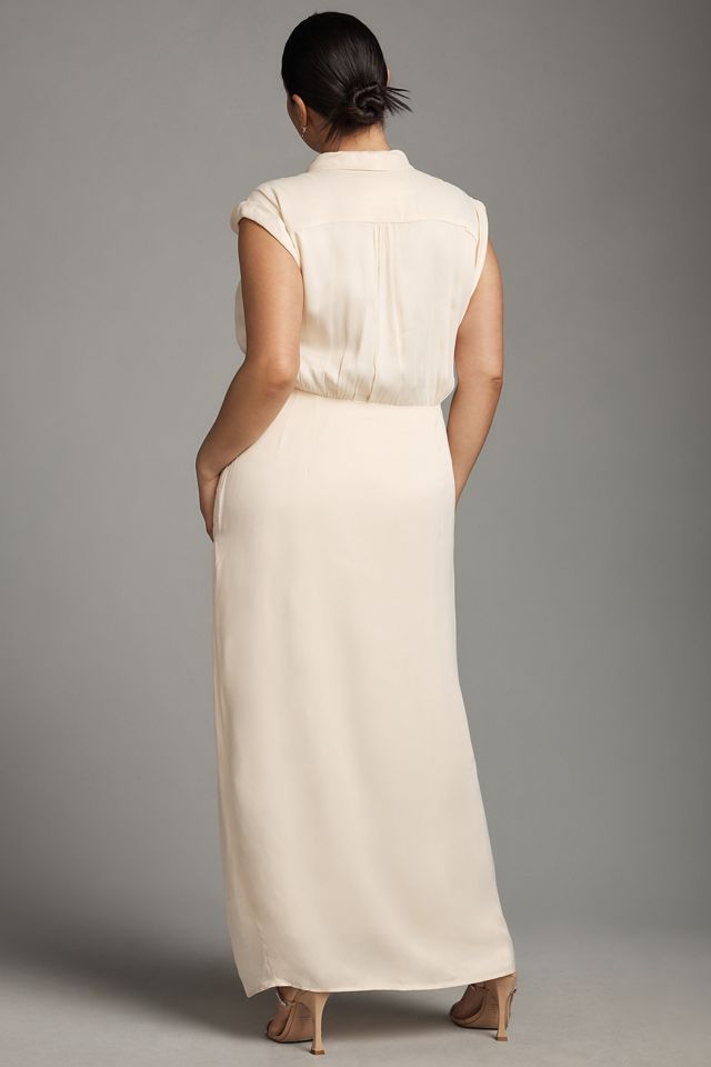 By Anthropologie Sleeveless V-Neck Twist-Front Satin Dress #5