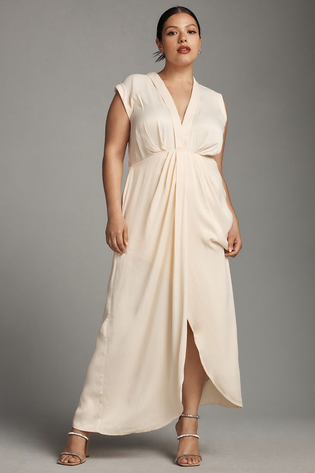 By Anthropologie Sleeveless V-Neck Twist-Front Satin Dress #4