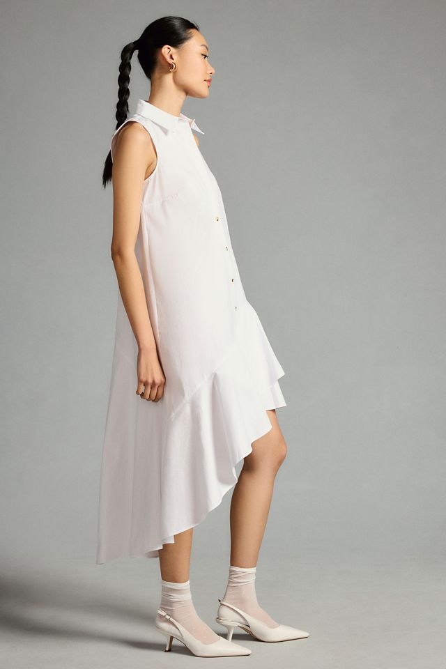 By Anthropologie Sleeveless Buttondown Asymmetrical Ruffle-Hem Dress #3
