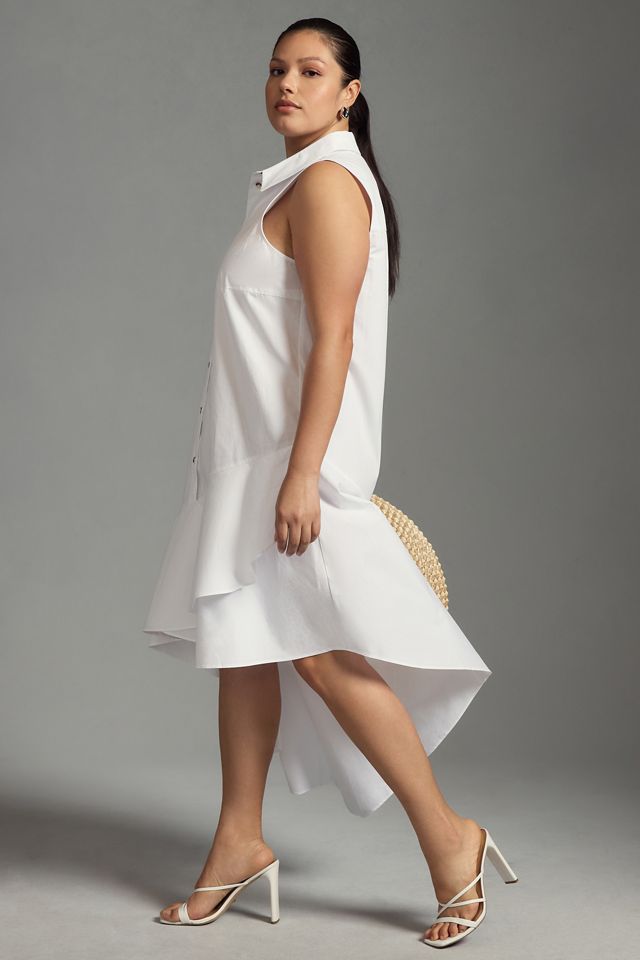 By Anthropologie Sleeveless Buttondown Asymmetrical Ruffle-Hem Dress #5