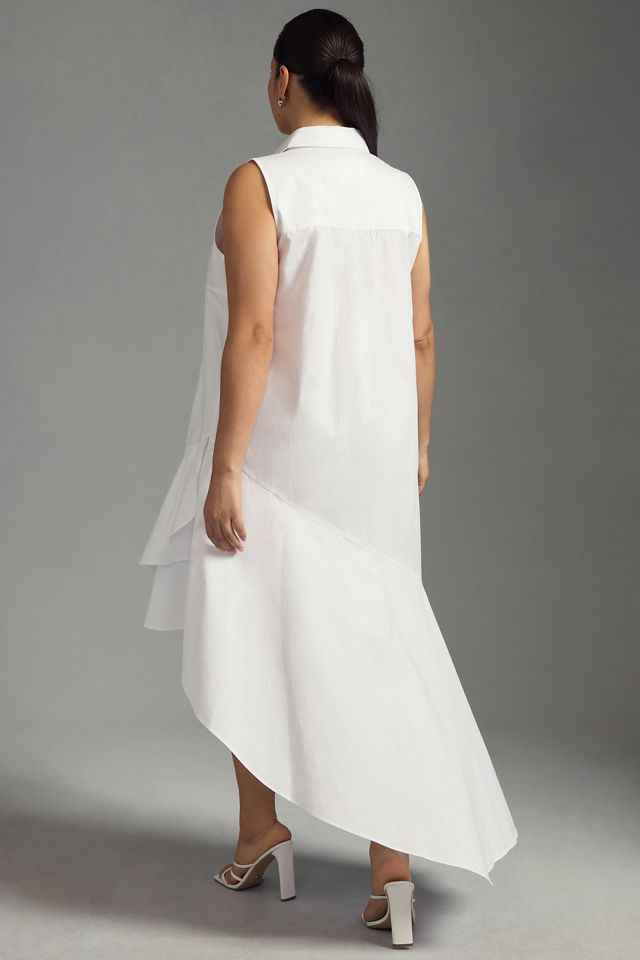 By Anthropologie Sleeveless Buttondown Asymmetrical Ruffle-Hem Dress #6