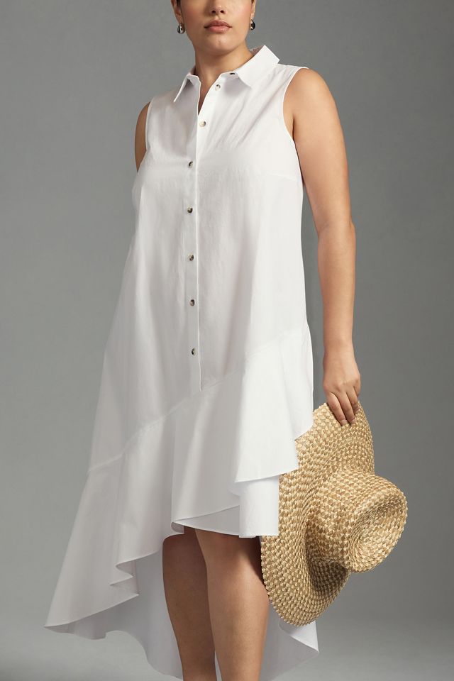 By Anthropologie Sleeveless Buttondown Asymmetrical Ruffle-Hem Dress #7