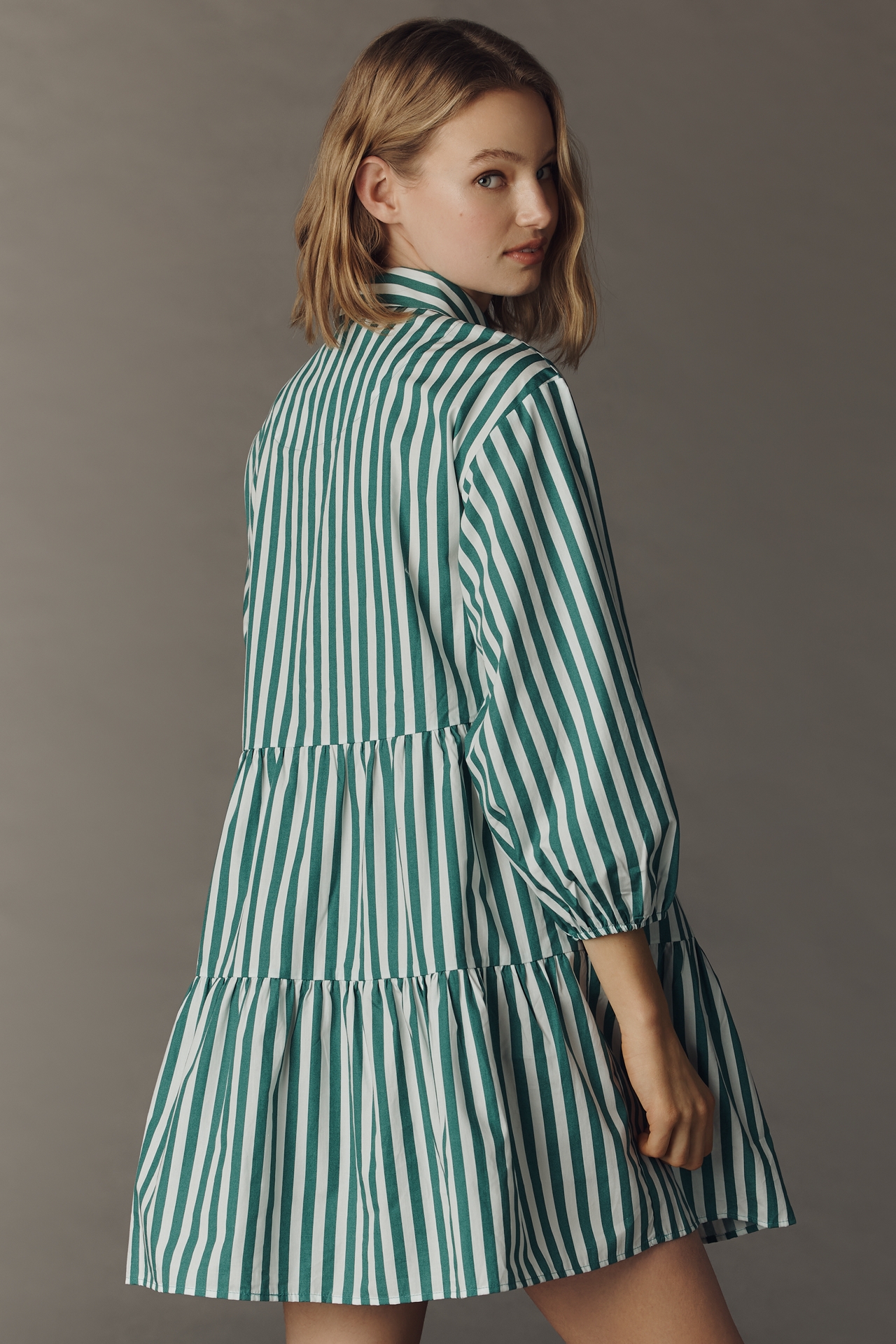 The Bettina Tiered Mini Shirt Dress by Maeve