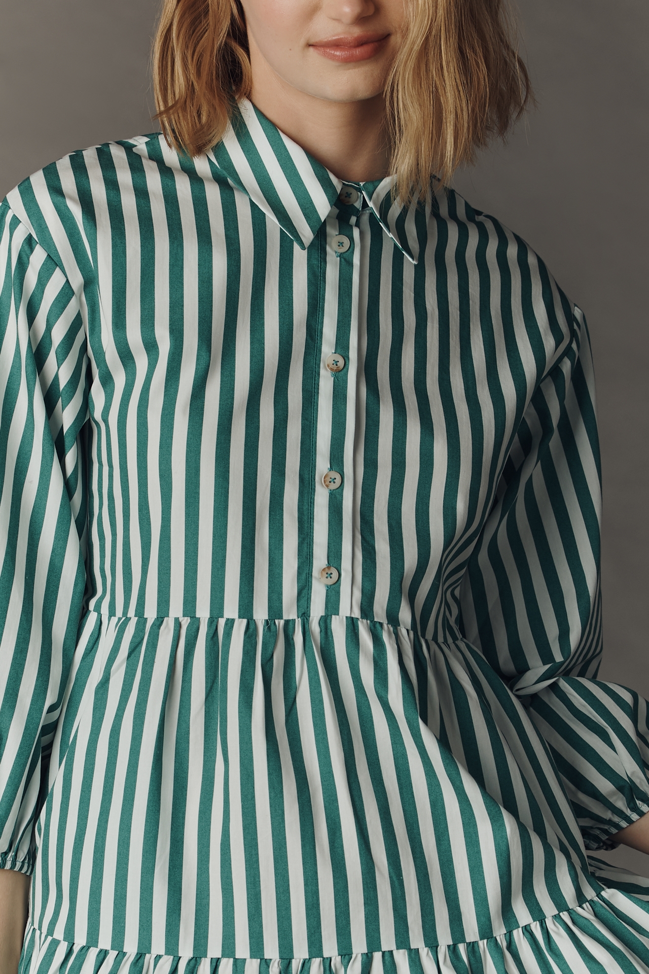 The Bettina Tiered Mini Shirt Dress by Maeve