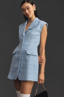 Maeve Sleeveless Tweed Blazer Mini Dress In Blue