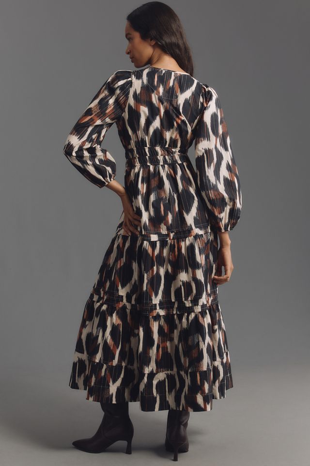 Anthropologie The Somerset Long-Sleeve Mock-Neck Chiffon Maxi Dress