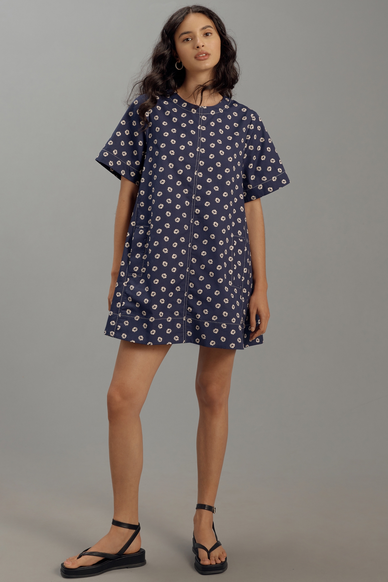 Maeve Short-Sleeve Crew-Neck Swing Mini Dress