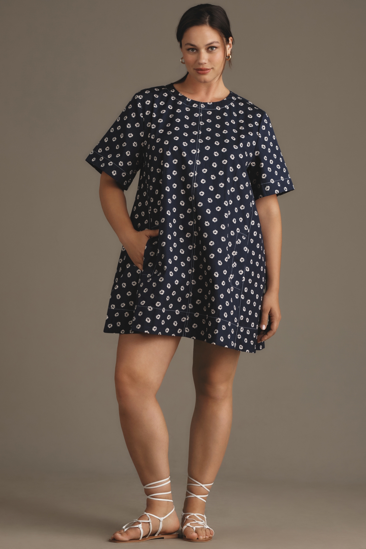 Maeve Short-Sleeve Crew-Neck Swing Mini Dress