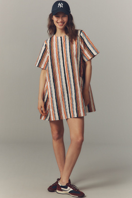 anthropologie The Emmy Short-Sleeve Swing Mini Dress by Maeve Ivory Pattern
