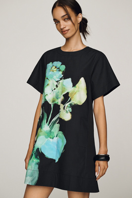 the emmy short-sleeve swing mini dress by maeve: velvet edition Maeve The Emmy Short-Sleeve Swing Mini Dress By Velvet Edition in Brown
