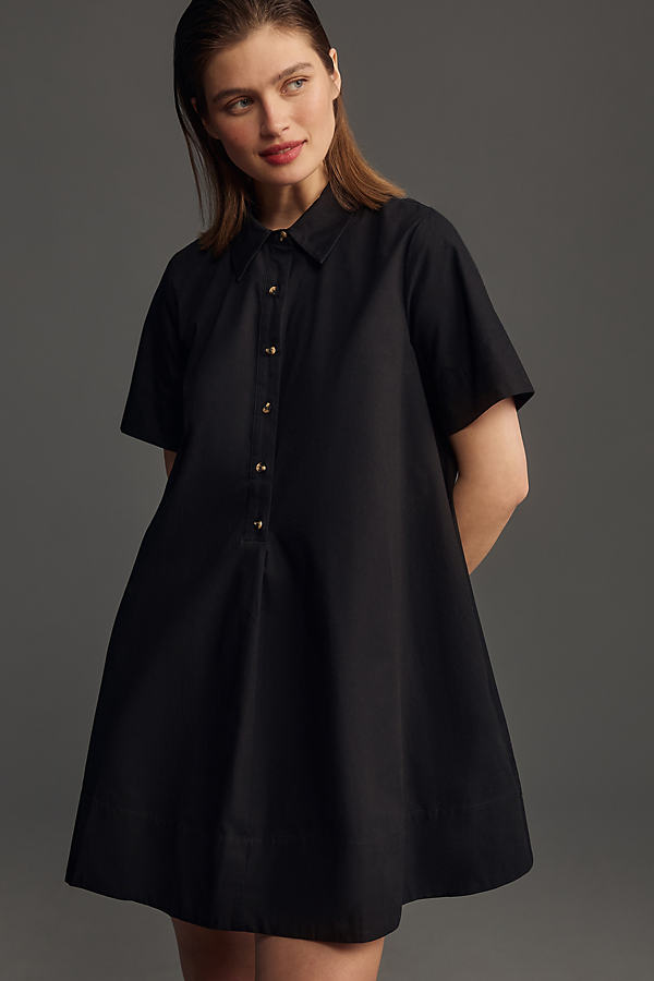 By Anthropologie Short-sleeve Swing Tunic Mini Dress In Black