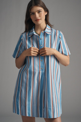 Pollie Short-Sleeve Swing Tunic Mini Dress by Anthropologie in Blue, Size: Medium