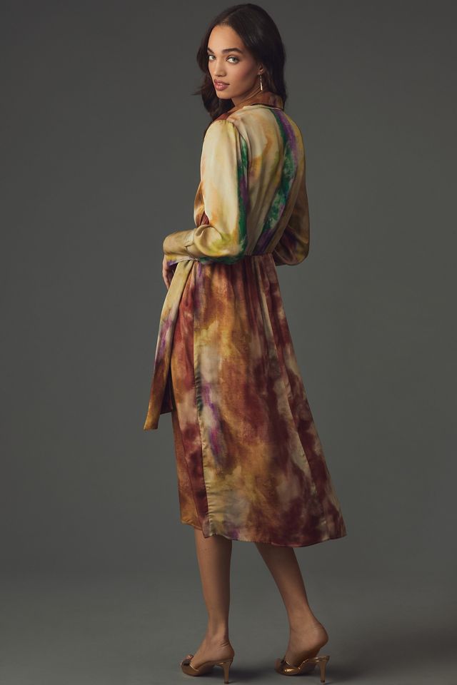 By Anthropologie Long-Sleeve Tie-Front Midi Shirt Dress #1