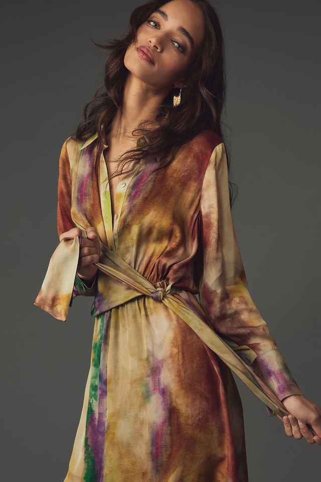 By Anthropologie Long-Sleeve Tie-Front Midi Shirt Dress #2