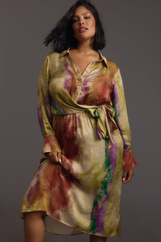 by anthropologie long-sleeve tie-front midi shirt dress Anthropologie Midi Shirt Dress Size M