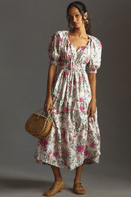 The Somerset Collection By Anthropologie The Somerset Puff-sleeve Maxi Dress In Multicolor